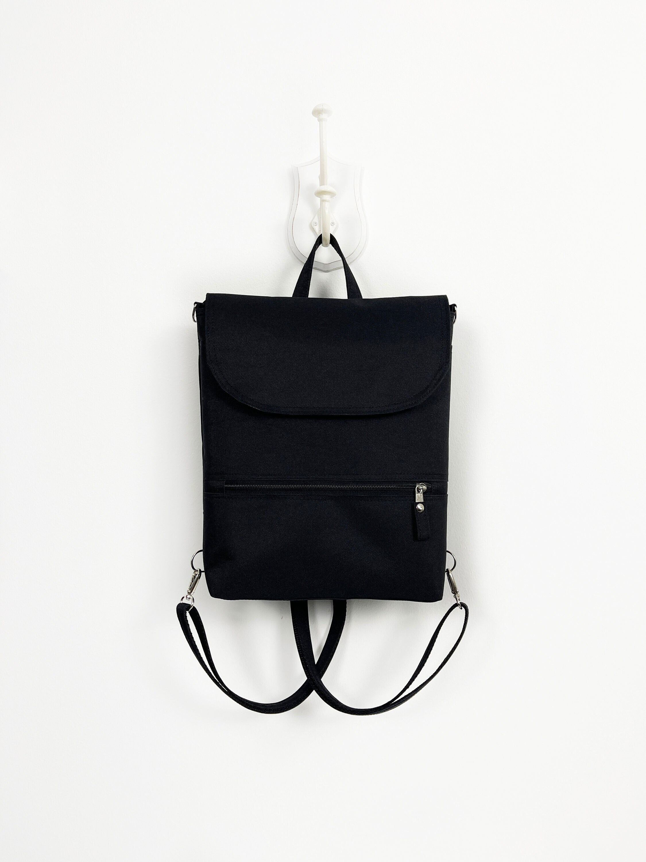 Black Aesthetic Backpack Minimalist Backpack Women Waterproof Backpack Convertible Rucksack Back to School Bag Midi Crossbody Bag Etsy UK