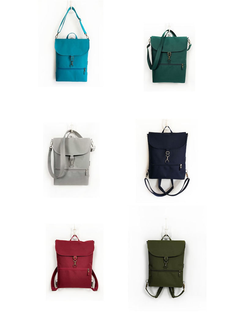Convertible Backpack, Vegan Women Backpack, Waterproof Cross Body Bag, Minimalist Shoulder Bag, Navy Functional Backpack image 2
