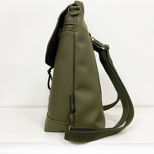 Olive vegan leather backpack many pockets for women, multifunctional medium-sized bag for everyday use image 6