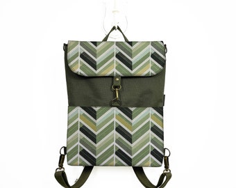 Wandelbarer Rucksack Tote & Crossbody Reisetasche, Chevron Wasserdichte Laptoptasche, Geschenk für Frau, 3 in 1 Tote + Rucksack + Crossbody