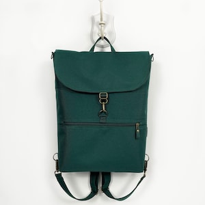 Vegan Convertible Backpack, Women Teal Backpack, Waterproof Cross Body Bag, Minimalist Shoulder Bag, Green Functional Backpack, Laptop Bag