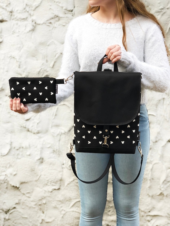 Black Mickey Mouse Backpack Vegan Disney Bag, Women Cross Body Bag