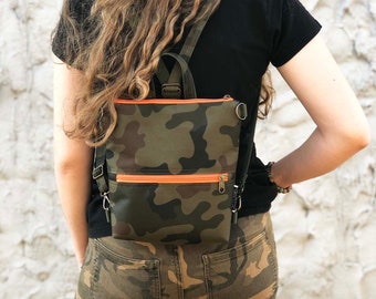 Camouflage Backpack, Slim Convertible Backpack, Unisex Waterproof Bag, Military Rucksack, Army Crossbody bag, Camo Cross body bag