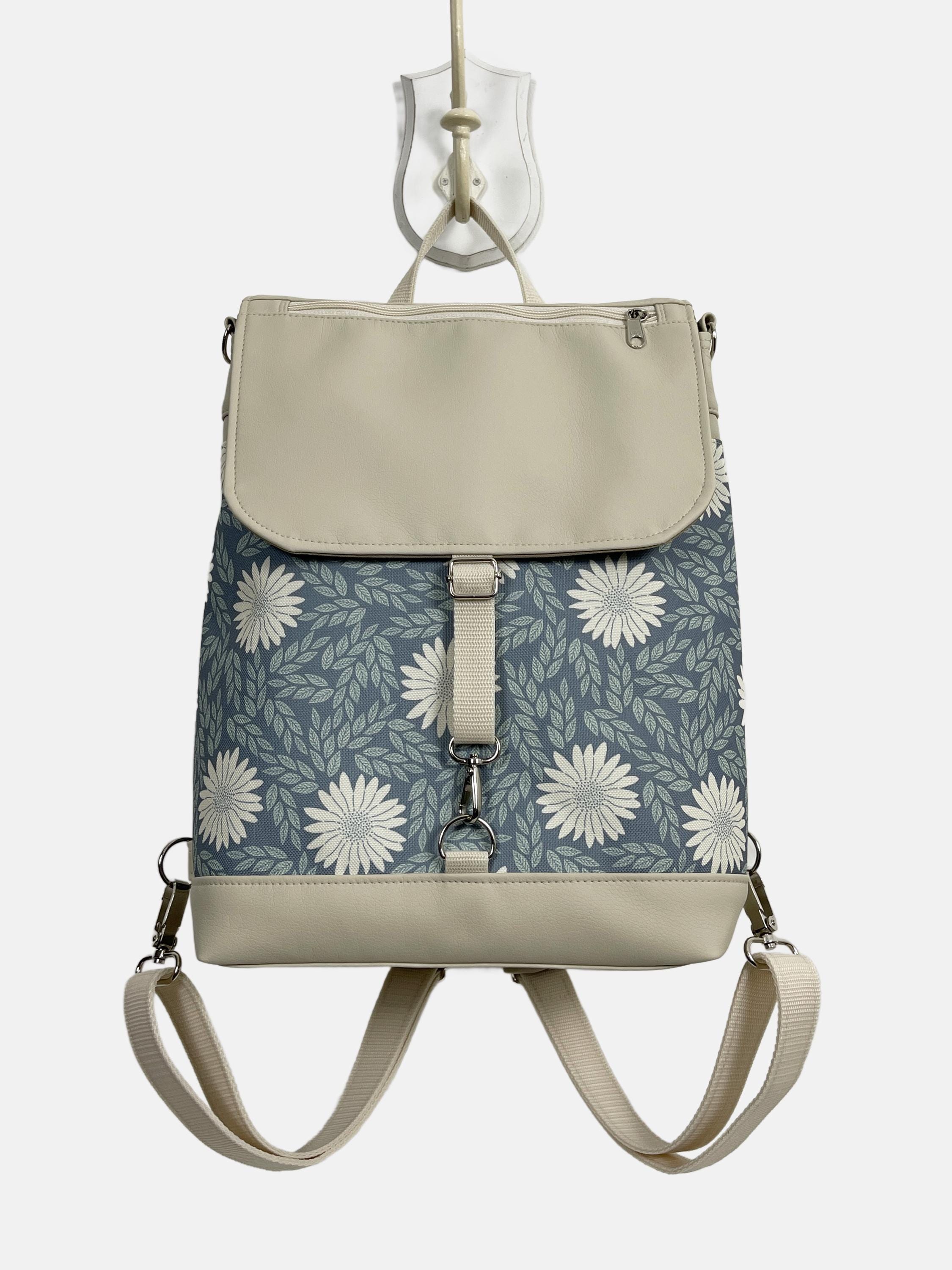 Vegan Leather Floral Backpack – Convertible Crossbody Bag  display picture 2