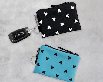 Set of 2 holder Mickey keychain wallets with zipper for women and girl. Small Disney coin pouch with ring. Gift for Mother, Wife, Daughter