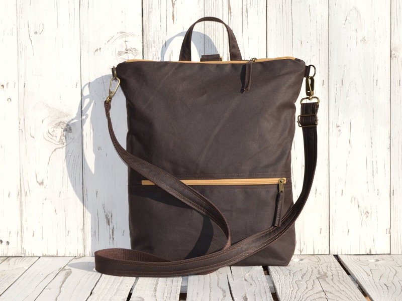 Dark Brown Backpack Waxed Canvas Bag Chocolate Cross Body | Etsy