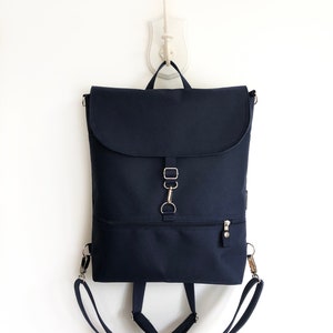 Convertible Backpack, Vegan Women Backpack, Waterproof Cross Body Bag, Minimalist Shoulder Bag, Navy Functional Backpack image 5