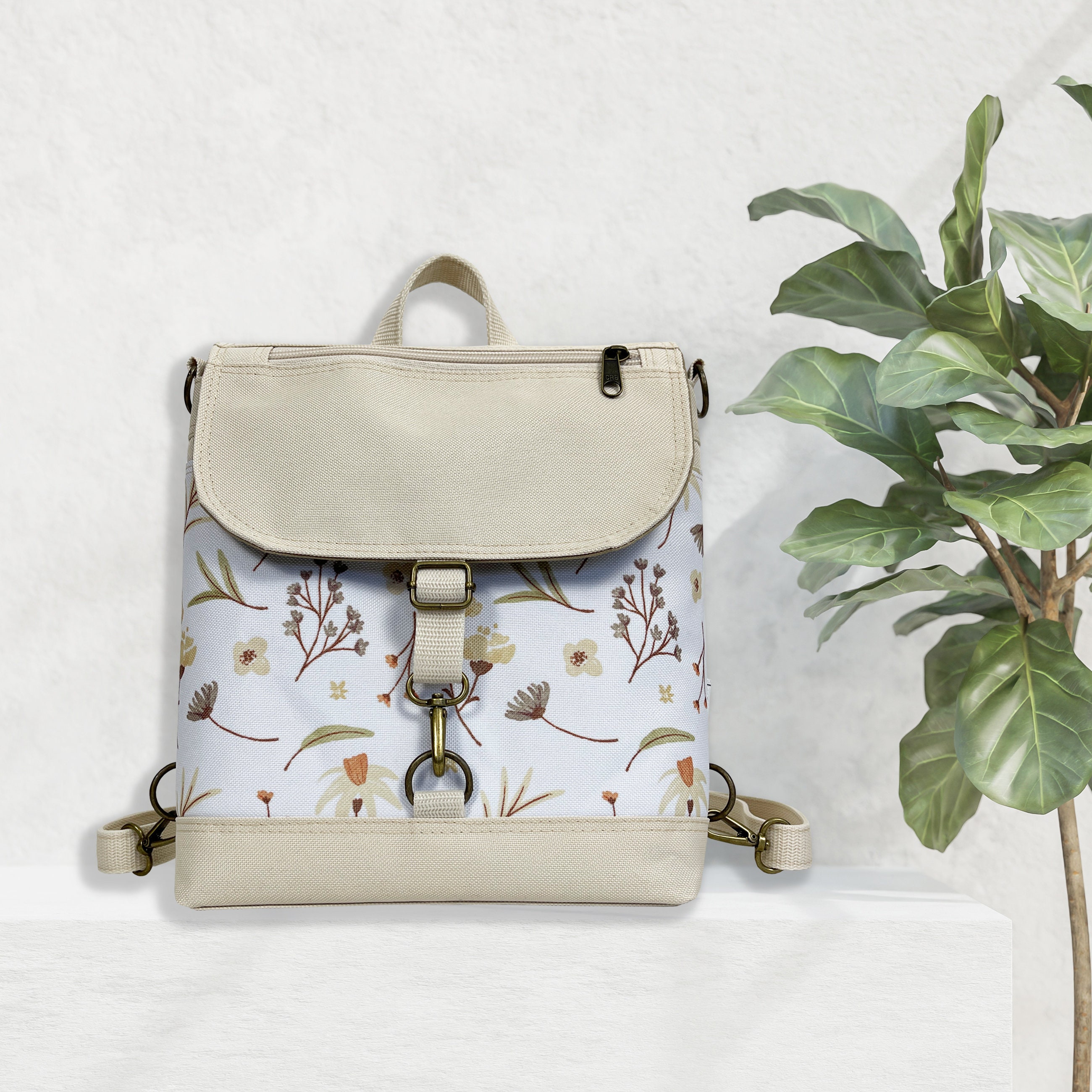 Cottagecore Floral Backpack: Vanilla Canvas Crossbody Bag - Etsy display picture 3