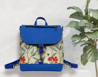 Royal Blue Cottagecore Backpack Women, Botanical Crossbody Bag, Boho Customized Bag, Meadow Floral Purse, Birthday Gift, Mothers Day Gift