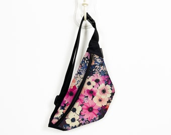 Pink Floral Fanny Pack, Cottagecore style waist bag for women,  Women Crossbody bag, Flowers Sling bag for women, Bestfriend gift