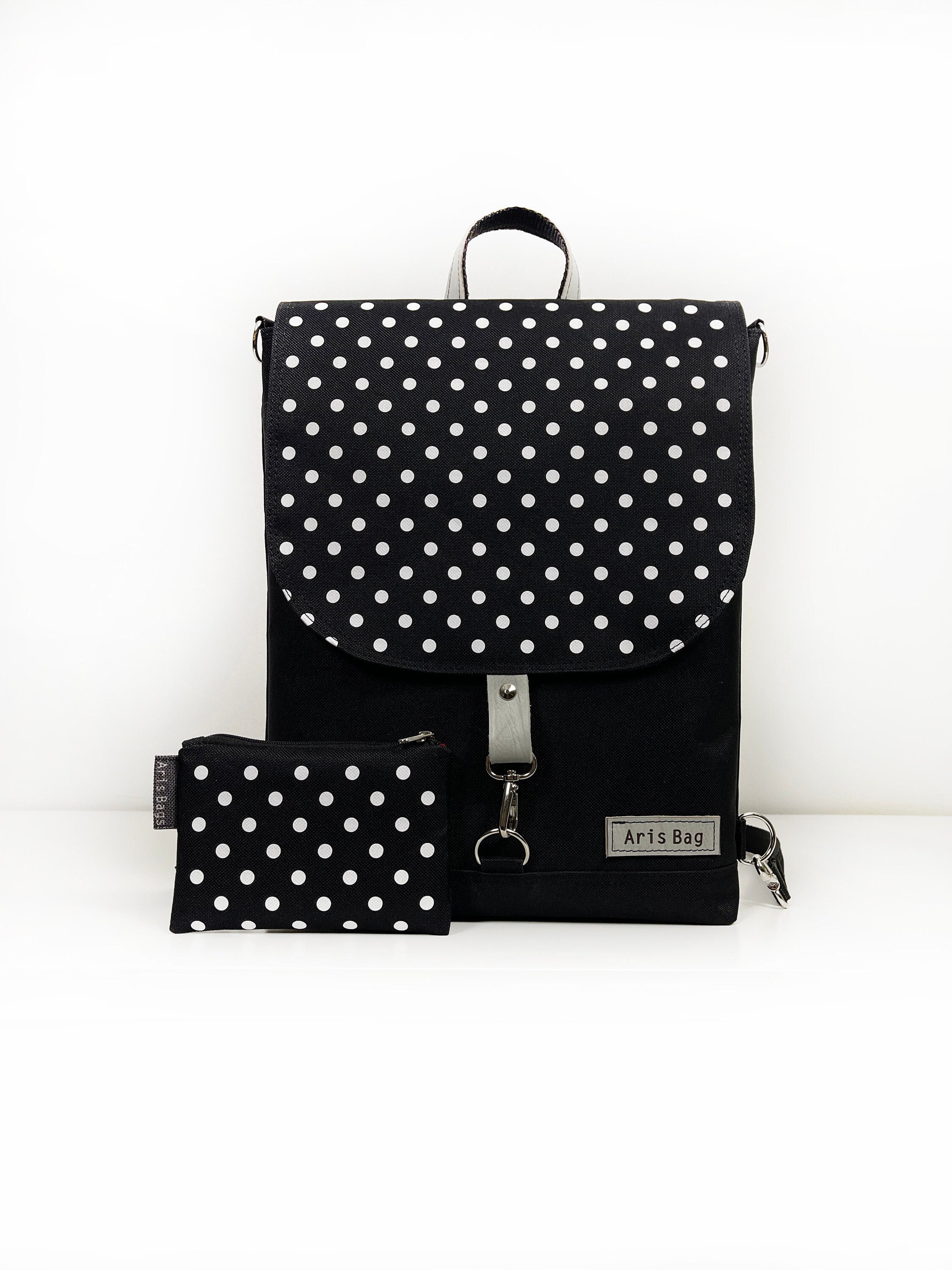 Schwarzer Polka Dots Rucksack Frauen Vegan Rucksack Lassige Crossbody Tasche Wandelbare Geldborse Rucksack und Geldborse Etsy