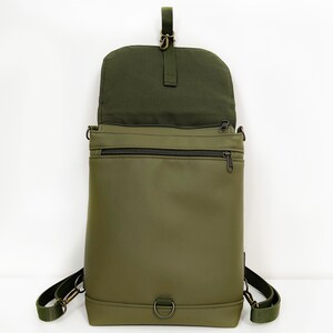 Olive vegan leather backpack many pockets for women, multifunctional medium-sized bag for everyday use image 7