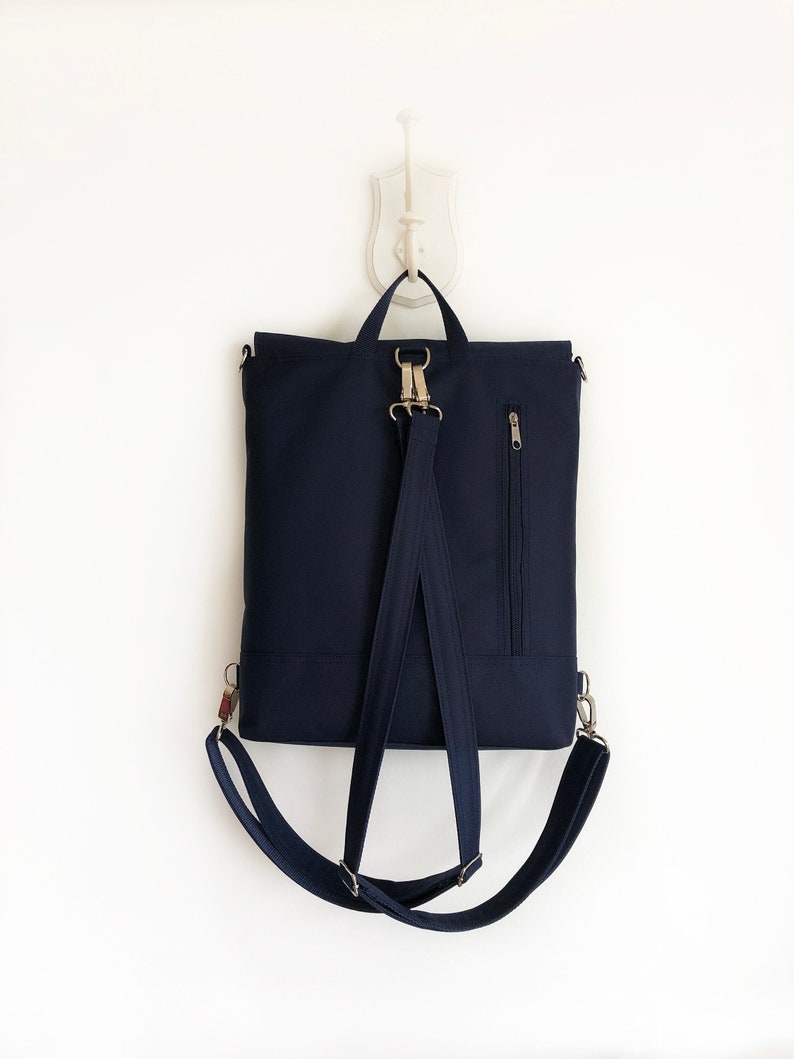 Convertible Backpack, Vegan Women Backpack, Waterproof Cross Body Bag, Minimalist Shoulder Bag, Navy Functional Backpack image 4