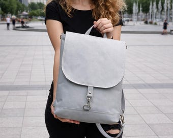 Minimalist Grey Cordura Backpack: Convertible Crossbody Laptop Bag