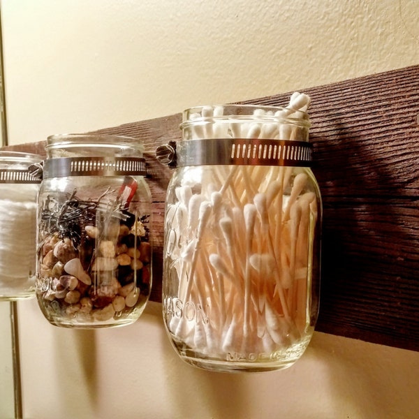 20" Rustic Mason Jar Bathroom Organizer - Stained Dark Walnut