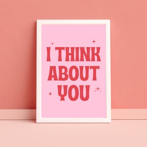 I Think For You A4/A3 Digitaler Kunstdruck, Die “About You” Texte von 1975, Vintage Rot und Rosa Wanddekor
