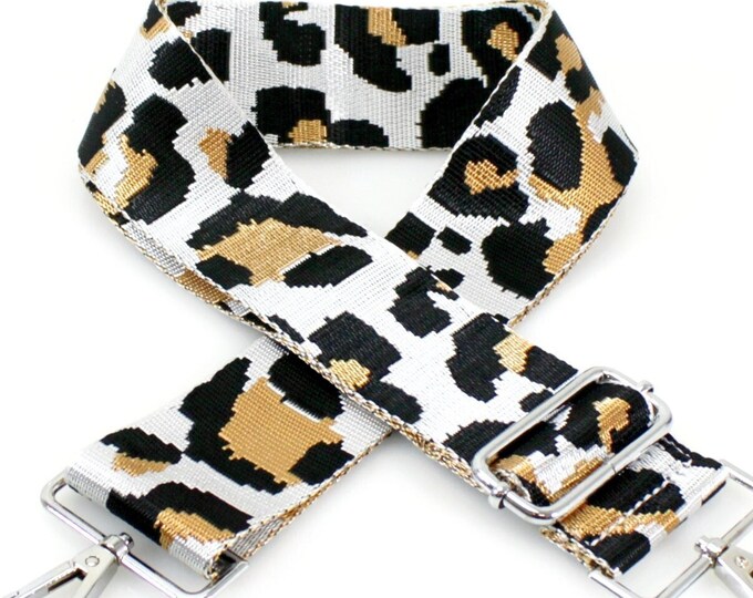 White Cheetah Replacement Bag Purse Camera Straps Silver Metal Hardware