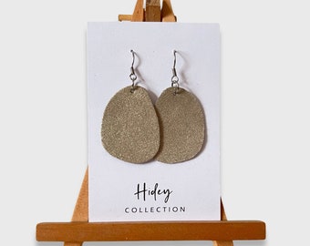 Leather Pebble Earrings Sparkly Gold with Stainless Steel Hooks