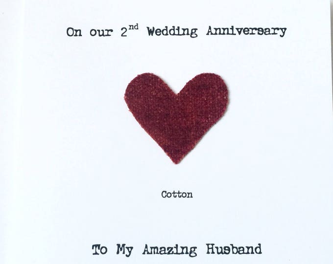 2nd Wedding Anniversary Card Cotton Anniversary Husband Wife Red Cotton Heart