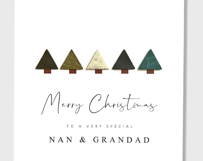 Nan & Grandad Christmas Card Grandparents Leather Trees