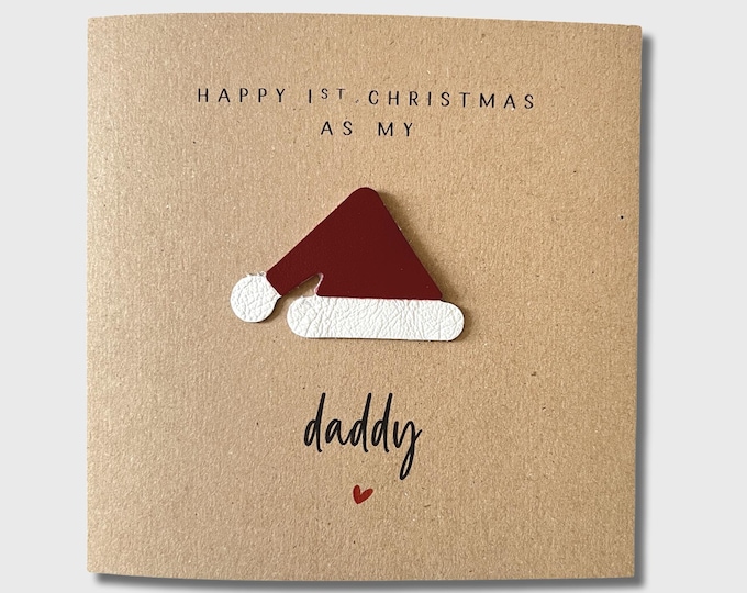1st Christmas as Daddy Card Leather Santa Hat