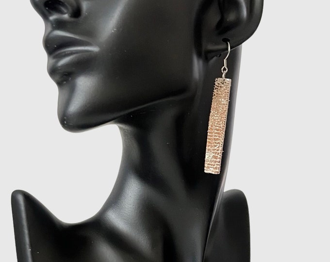 Leather Bar Earrings Metallic Silver Gold Bronze Snake Embossed