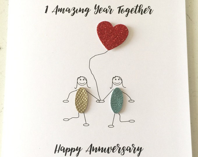 Gay Lesbian 1st Wedding Anniversary Card Paper Anniversary Card Him Her Husband Wife Stick Couple