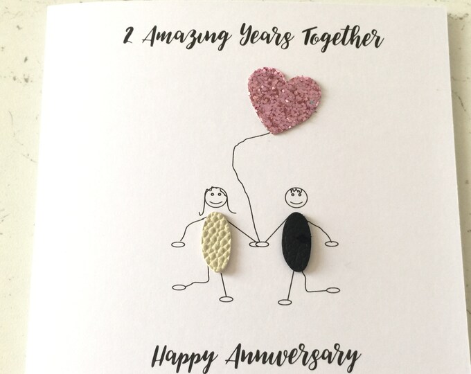 2nd Wedding Anniversary Card Cotton Anniversary Card Him Her Husband Wife Stick Couple