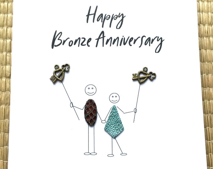 Bronze Wedding Anniversary Card 8th Anniversary 19th Anniversary Little People Him Her Couple Husband Wife