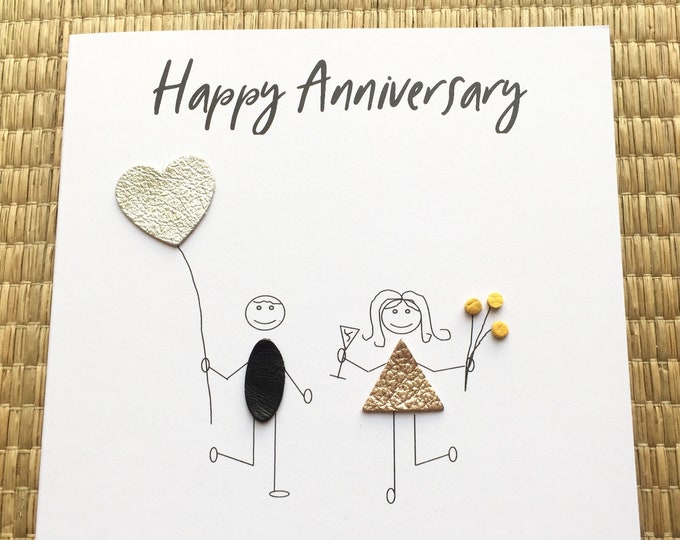Wedding Anniversary Card Stick Couple Leather Anniversary Card Him Her Couple