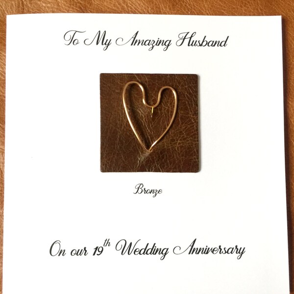 19th Wedding Anniversary Card Bronze Anniversary Card Wife Husband Him Her Handmade UK