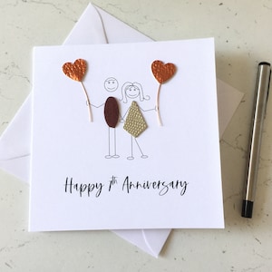 Carte d'anniversaire de 7 ans Carte d'anniversaire de mariage en cuivre Femme Mari Lui Son couple Amis