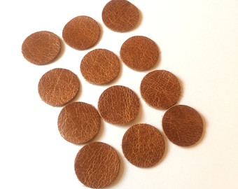 1" Leather Circles Die Cuts, Distressed Tan Disc Shapes Blanks 12 Pieces