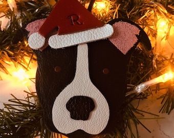 Pit Bull Christmas Ornament Personalised Leather Pitbull Dog Tag Decorations