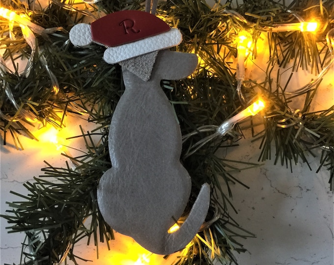 Weimaraner Christmas Ornament Personalised Leather Weimaraner Santa Decorations Handmade Weimaraner Gift Tags