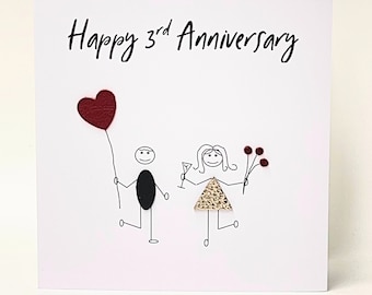 3rd Anniversary Card Leather Wedding Anniversary Husband Wife Him Her Couple Friends