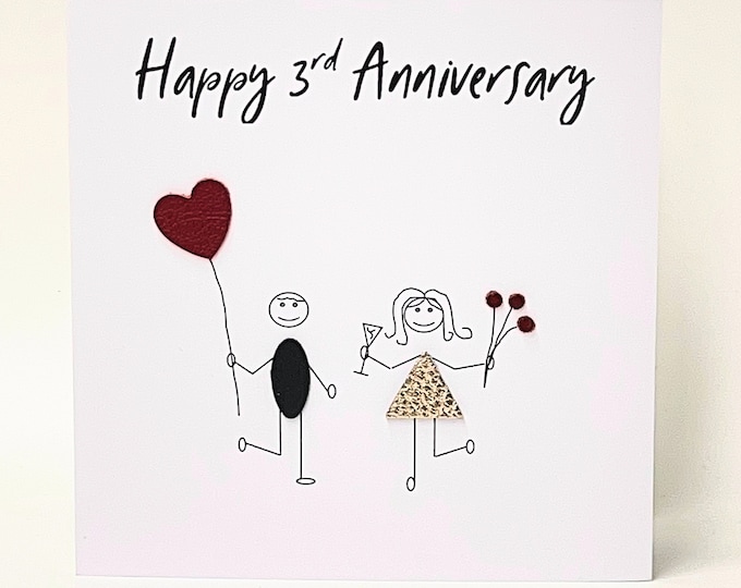 3rd Anniversary Card Leather Wedding Anniversary Husband Wife Him Her Couple Friends