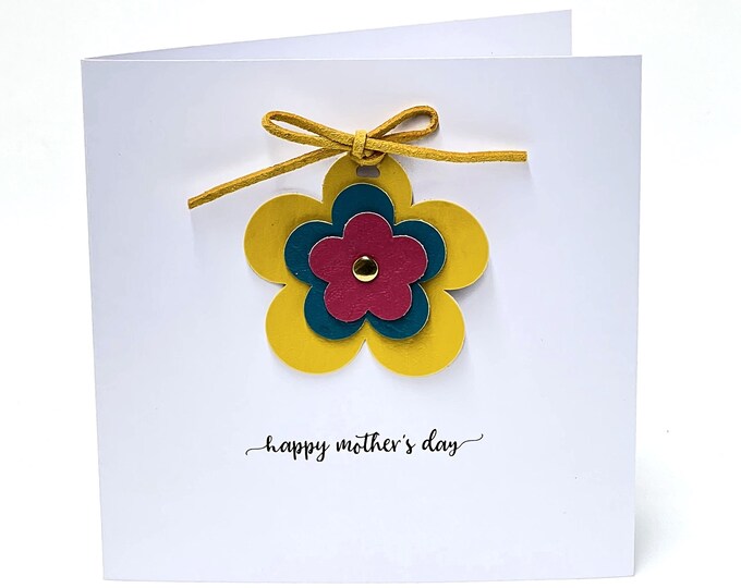 Mother's Day Card Vegan Faux Leather Flower Detachable Mummy Mothering Sunday