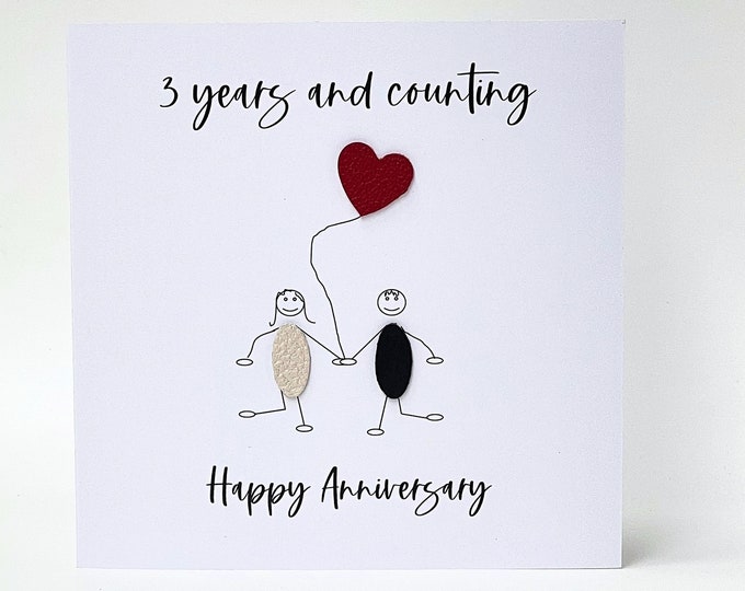3rd Anniversary Card Leather Wedding Anniversary 3 Years and Counting Little People