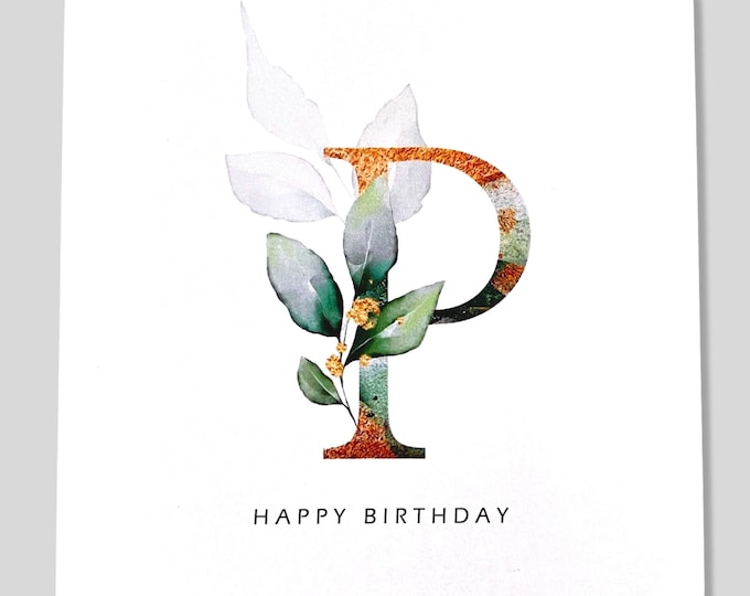 Personalised Birthday Card Eucalyptus Initial