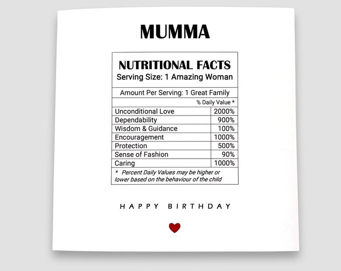 Mum Birthday Card Mumma Nutritional Facts