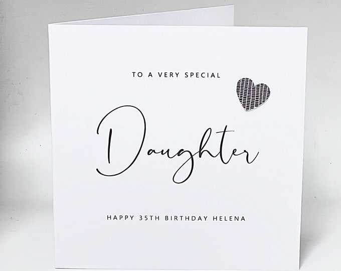 Personalised Daughter Birthday Card Any Age Birthday Card Leather Heart