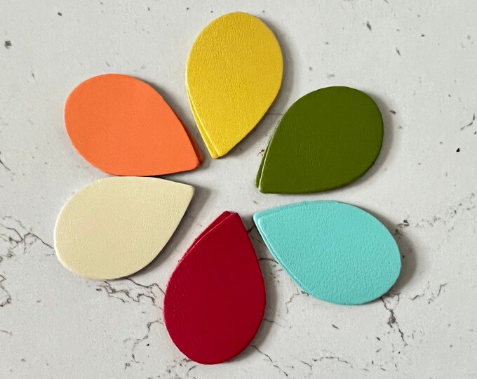 12 pcs Nappa Leather Teardrop Shapes Rainbow Colours 6 pairs Earring Blanks