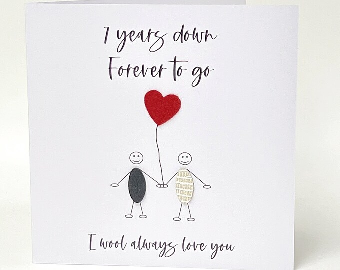 7th Wedding Anniversary Card Wool Anniversary 7 Years Down Wife Husband Him Her