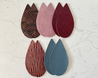 Leather Teardrop Earring Blanks 10 pcs 5 prs Oxblood Lilac Brown Blue