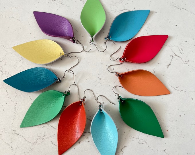 Leather Earrings Teardrop Pinched Leaf Petal Earrings Nappa Leather