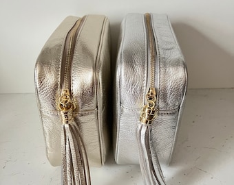 Gold or Silver Leather Bag Crossbody Camera Bag Large or Small Gold Hardware