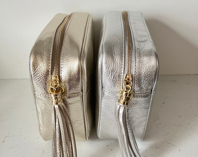 Gold or Silver Leather Bag Crossbody Camera Bag Large or Small Gold Hardware