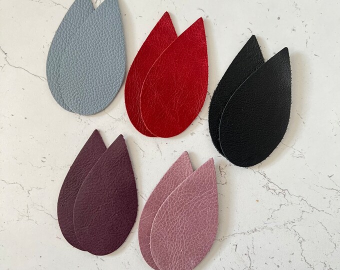 Leather Teardrop Earring Blanks 10 pcs 5 prs Black Aubergine Lilac Red Blue