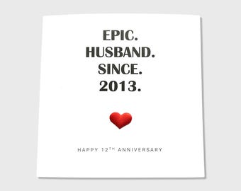 12th Wedding Anniversary Card Silk Anniversary Epic Wife Husband Him Her Couple
